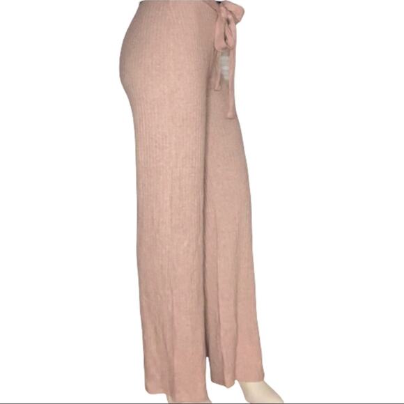 Fashion Nova Dusty Pink Belted Knit Wide Leg Trouser - Picture 3 of 4